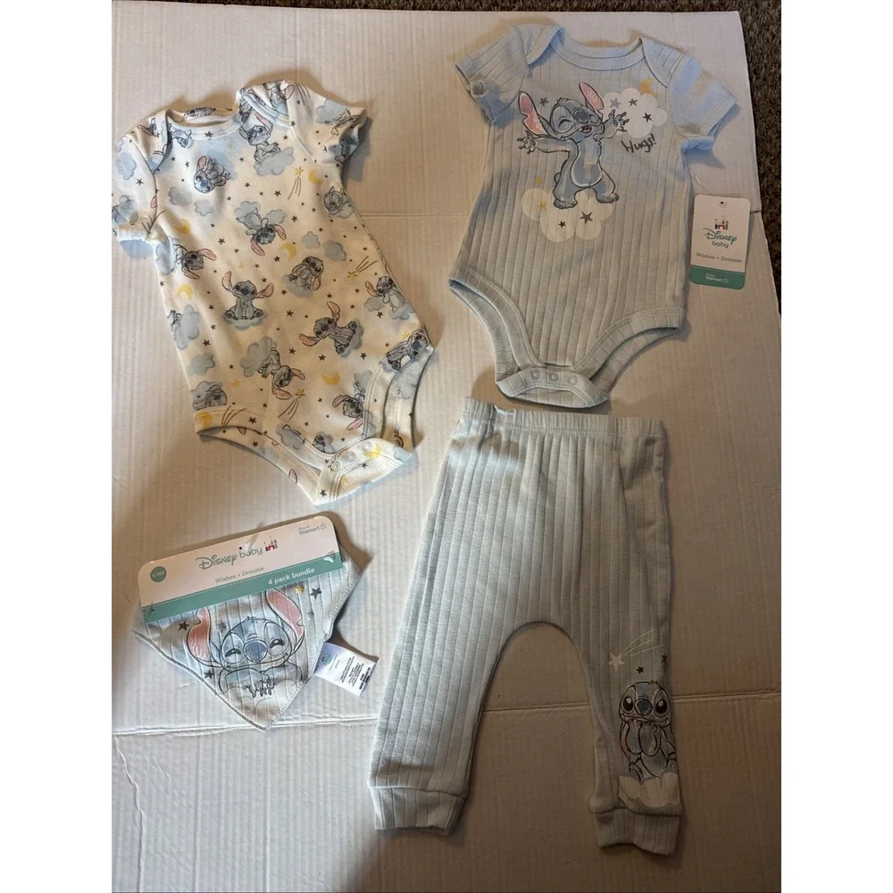 Disney Baby Size 4pc Stitch Outfit Set Sleeper 6-9 Months